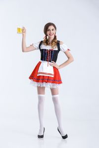 Adult Female Costumes to Hire - German - red dress with purple polka dot ribbon - 2pce